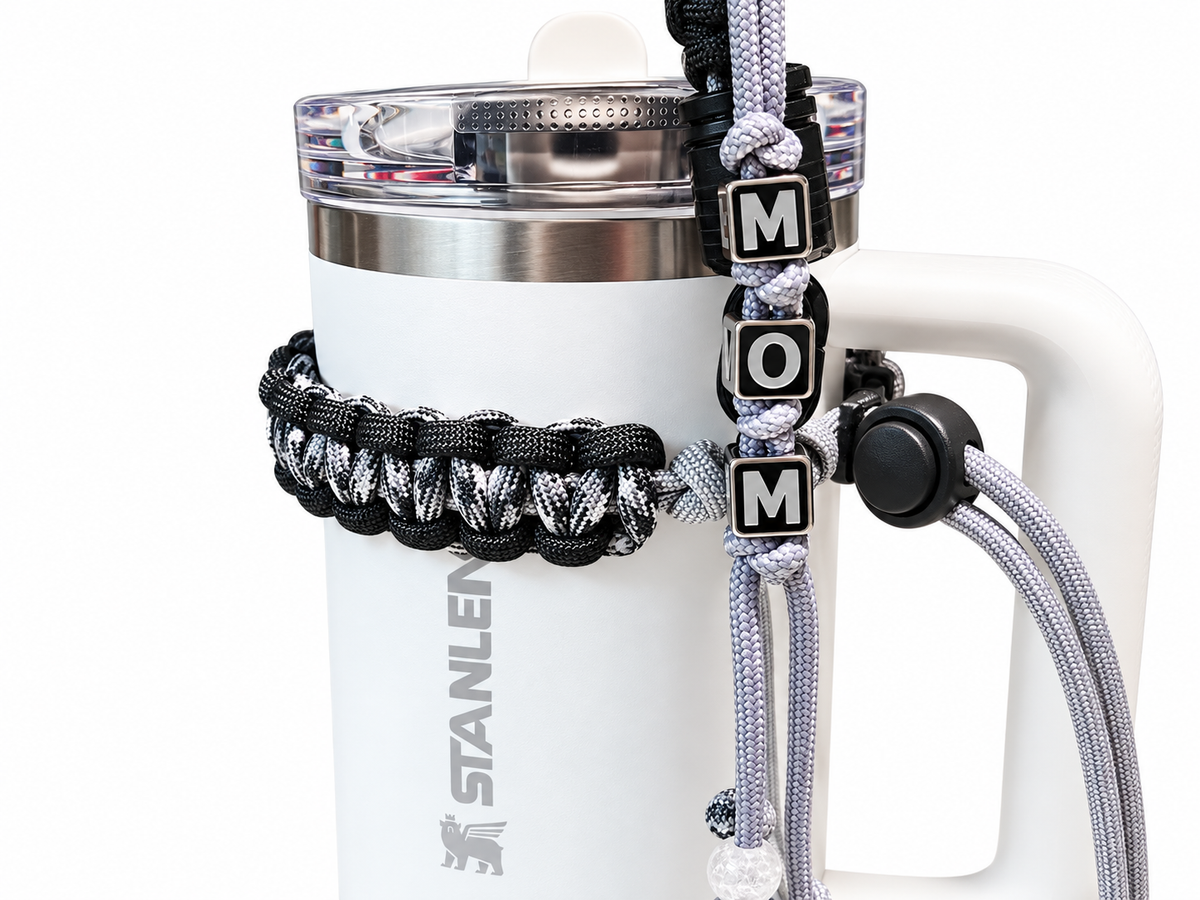Personalized Beaded Paracord Cup Carrier with Name – Adjustable Crossbody Water Bottle Holder