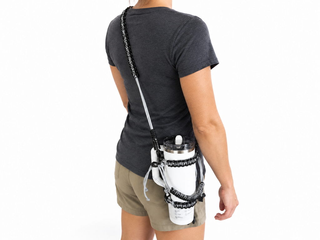 Personalized Beaded Paracord Cup Carrier with Name – Adjustable Crossbody Water Bottle Holder