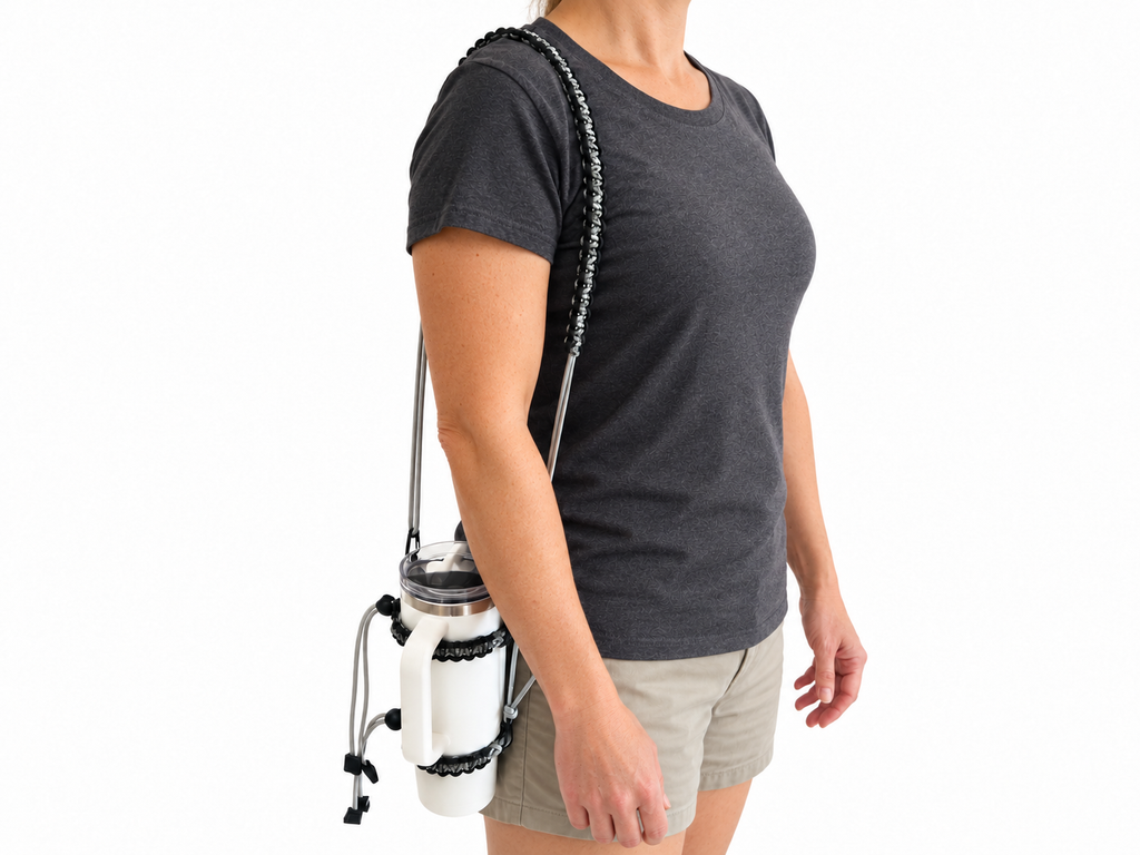 Personalized Beaded Paracord Cup Carrier with Name – Adjustable Crossbody Water Bottle Holder