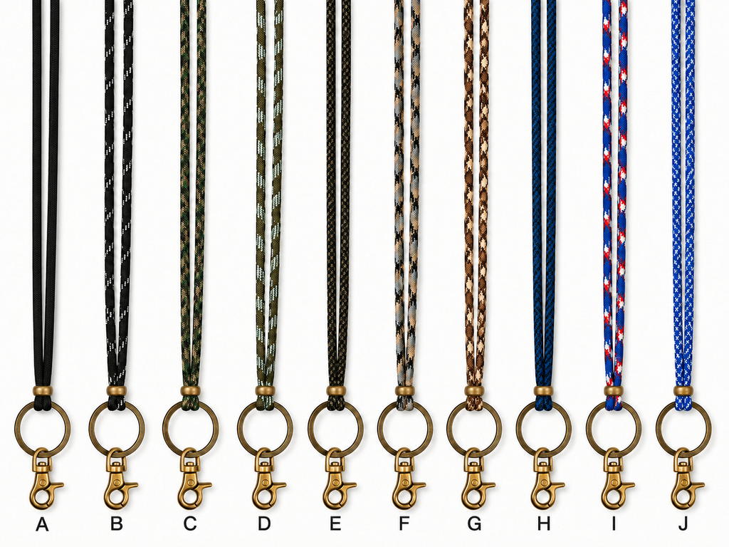 Adjustable Paracord Neck Lanyard with Brass Hardware – EDC Lanyard for Keys, Glasses & Small Gear, 10 Colors
