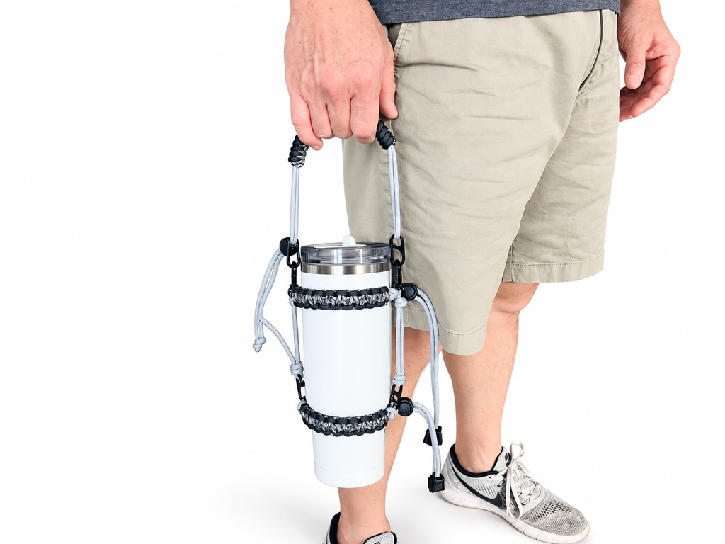 Personalized Beaded Paracord Cup Carrier with Name – Adjustable Crossbody Water Bottle Holder