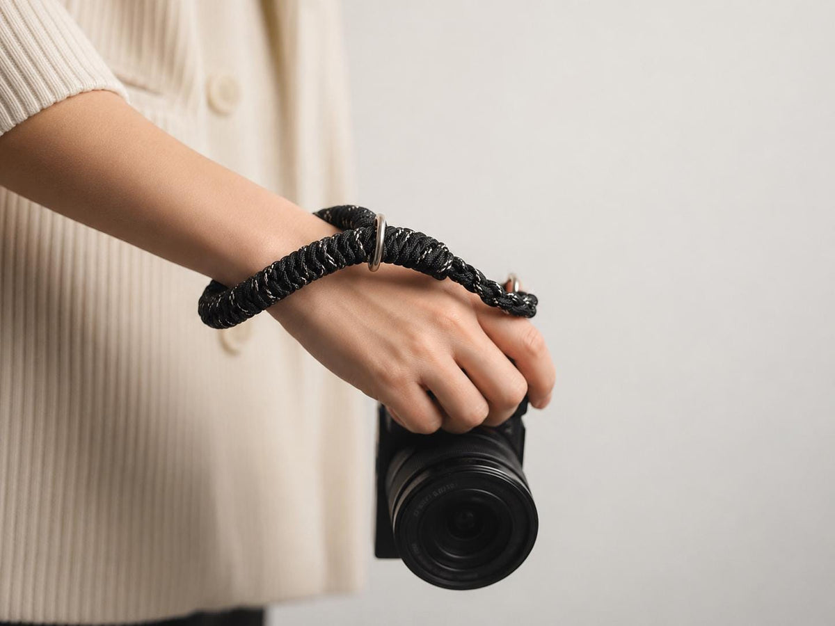 Handmade Paracord Camera Wrist Strap, Genuine Leather Lanyard, Outdoor Style DSLR Accessory