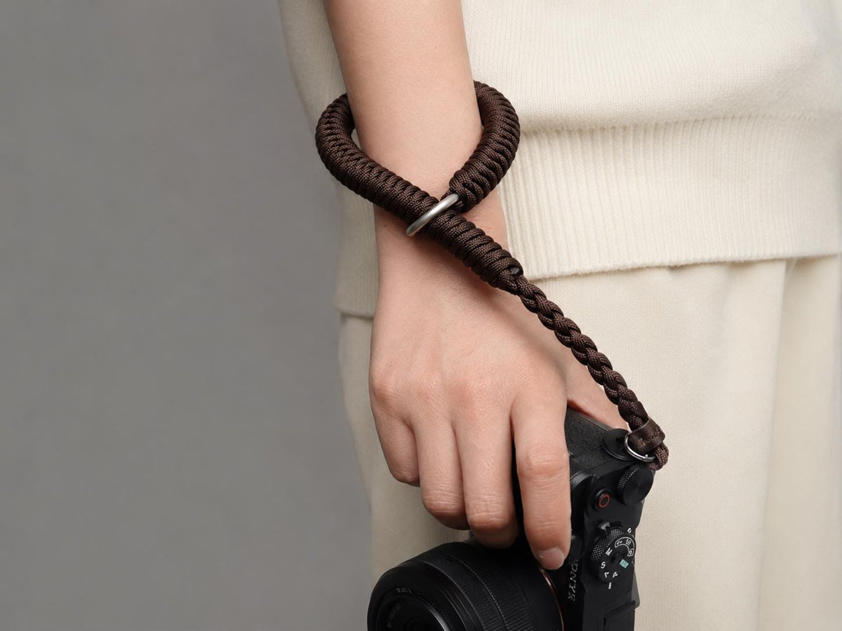 Handmade Paracord Camera Wrist Strap, Genuine Leather Lanyard, Outdoor Style DSLR Accessory