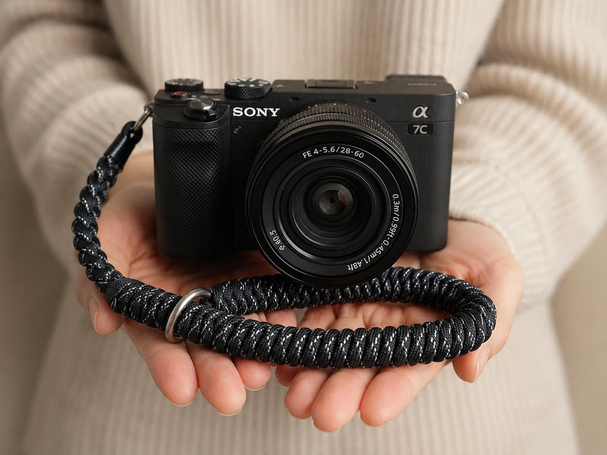 Handmade Paracord Camera Wrist Strap, Genuine Leather Lanyard, Outdoor Style DSLR Accessory