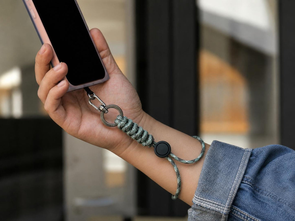 Paracord Wrist Strap with Phone Tether Tab, Adjustable EDC Lanyard, Signature Earth-Tone Colors, Carabiner Clip for Phone, Ca